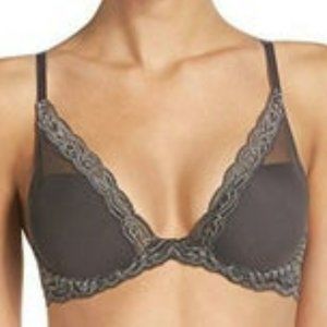 Natori Charcoal Gray Feathers Plunge Bra 34D